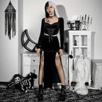 Punk High Waist Skirt With Bow Side Split Knee Length