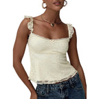 Fashion Women's Lace Floral Patchwork Cami Tops Sleeveless Open Back Low Cut