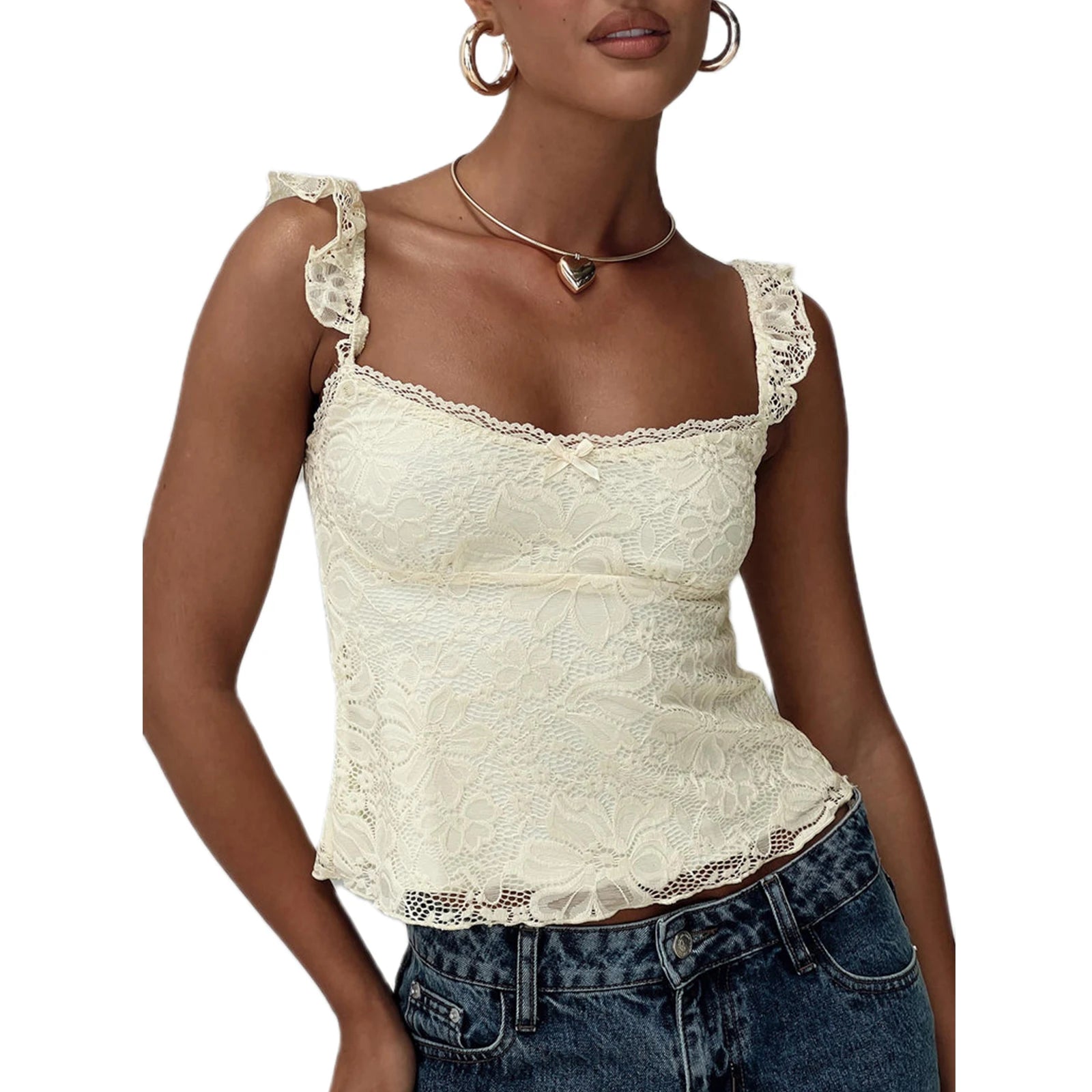 Fashion Women's Lace Floral Patchwork Cami Tops Sleeveless Open Back Low Cut