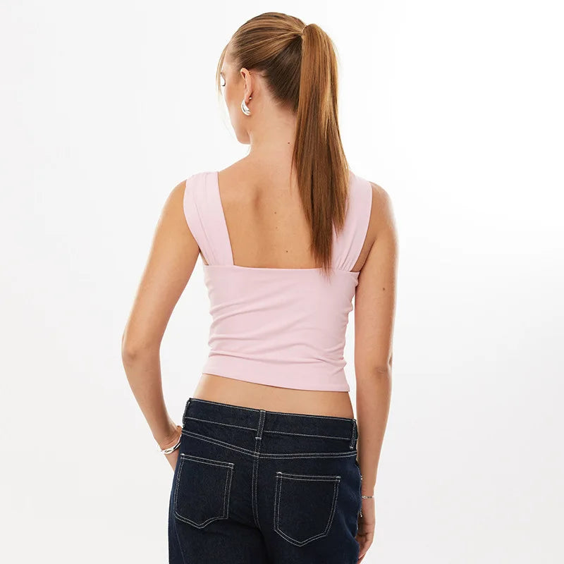 Backless Cropped Tank Top For Summer Women With Metal Ring Detail Sleeveless Vest