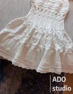 A Line Dress With Ruffled Knitted Vest For Women French Style