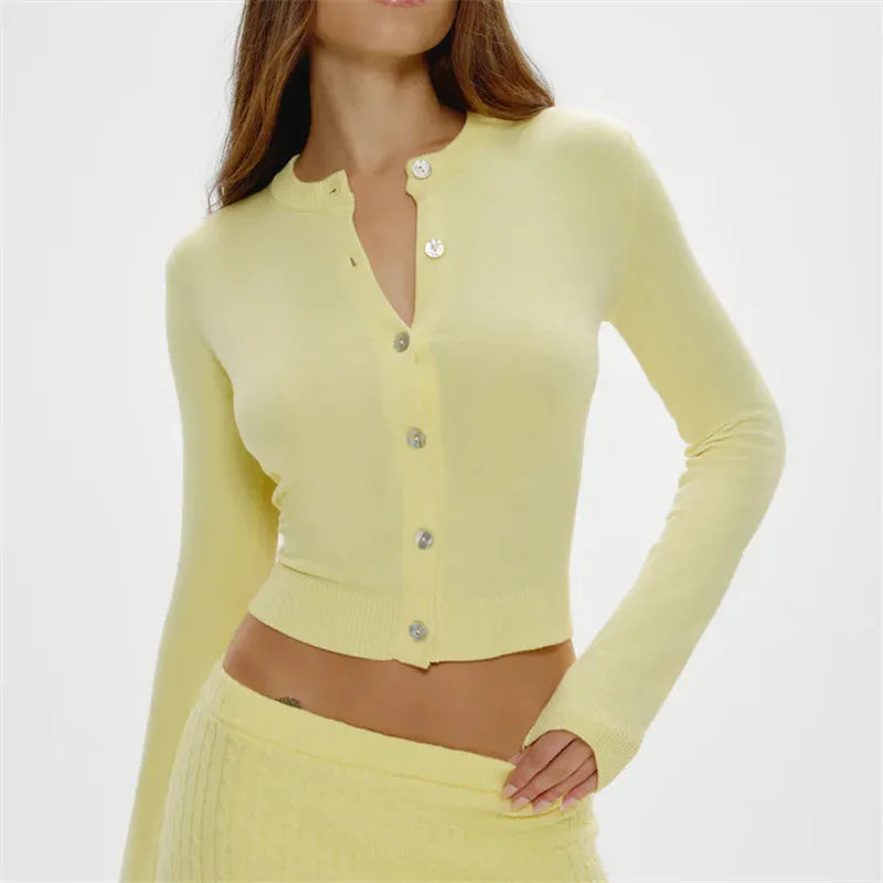 Cozy Knit Cardigan Top Round Neck Long Sleeve Slim Fit Sweater