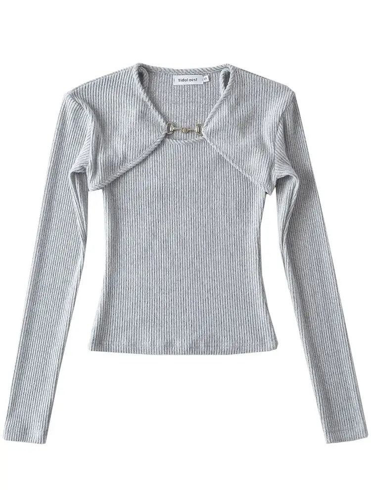 Crop T Shirt O neck Crop top Full Sleeve Chain Buckle Cape T-shirt Camis with Tee
