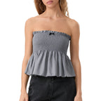 Women Floral Bow Crop Top With Ruffles And Backless Strapless Tank