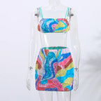 Beaded Sequin Two Piece Set Sleeveless Backless Crop Top And Mini Skirt Glam Outfit