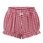 Cozy Kawaii Plaid Pajama Shorts With Elastic Waist Ruffle Trim