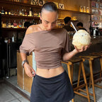 One Shoulder Crop Top For Women Short Sleeve