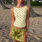 Polka Dot O Neck Crop Tank For Women
