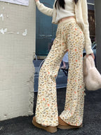 Cozy Puppy Print High Waist Fleece-Lined Flared Leg Pants