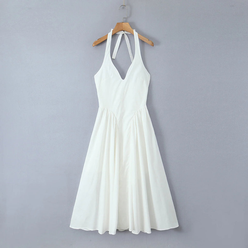 Backless Halter Midi Dress For Women Elegant A Line