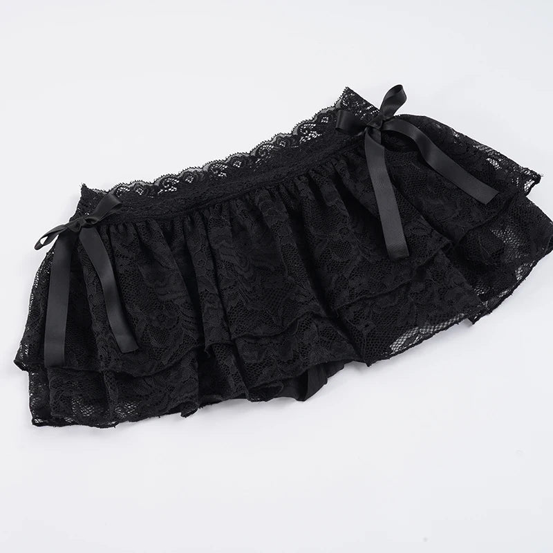 Lace A-Line Mini Skirt With Built-In Shorts Sleek Low-Waisted