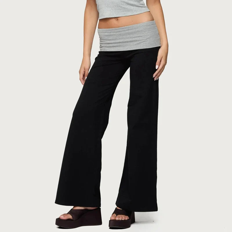 Casual Wide Leg Sweatpants Fold Over Waist Low Rise Flare Yoga Lounge