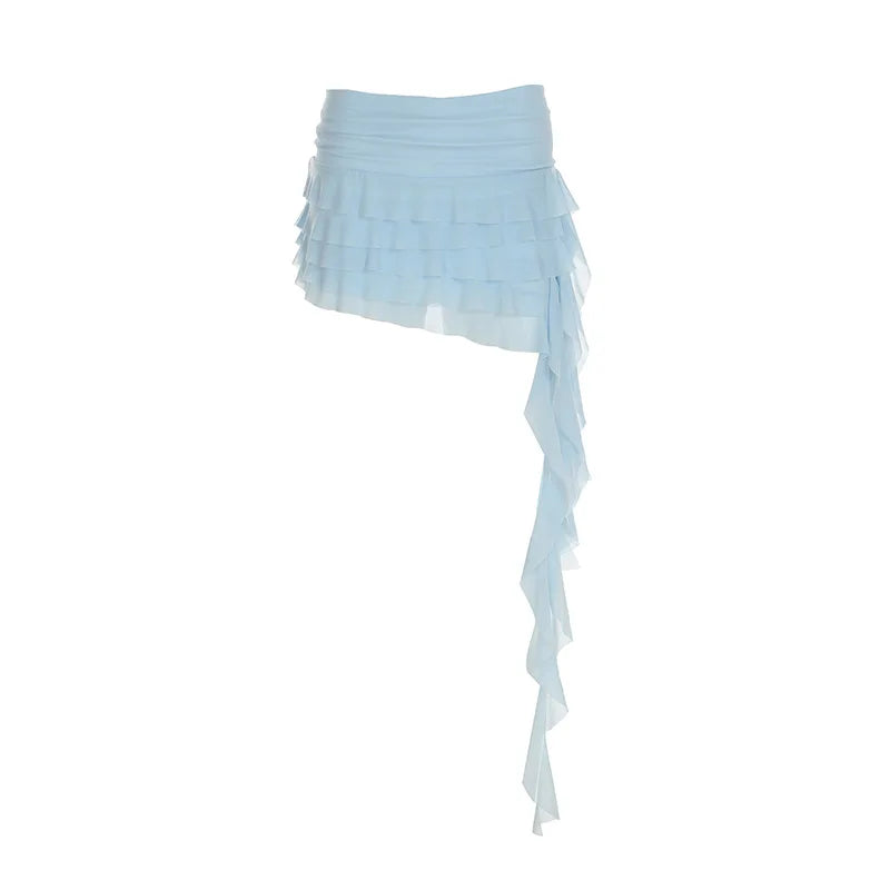 Irregular Mesh Ruffle Edge Low Waist Short Skirt