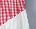 Sexy Women Plaid Spliced Sling Mini Summer Dress Lacing Up Bandage Back A-line Cotton Dress
