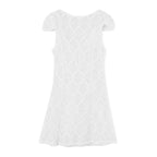 Sheer Lace Mini Dress With V Neck Short Sleeves Hollow Details