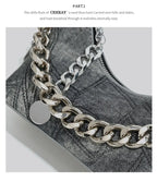 Denim Daydream Shoulder Bag With Chain Accent