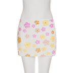 Colorful Floral Sequin Mini Skirt Low Waist Bodycon