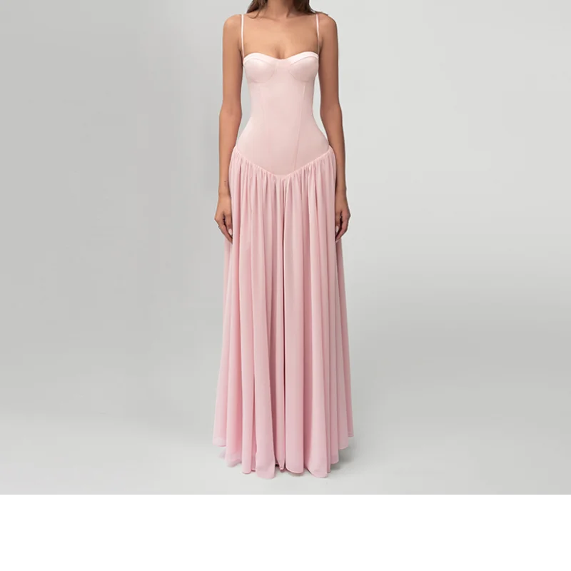 Pink Strapless Dress With Back Tie And Square Neckline
