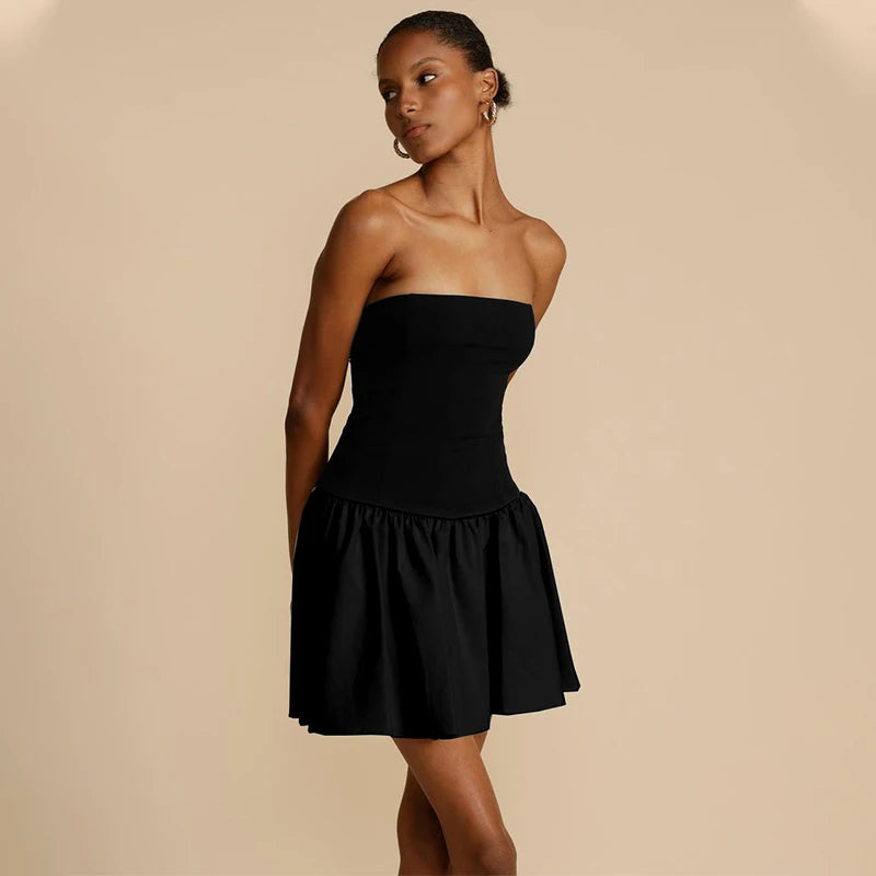 Slim Fold Bodycon Backless Dress Off Shoulder Splice Mini Elegant Summer Evening Style