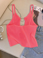 Ribbed Crop Top With Sleeveless Back Heart Decor Cami