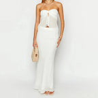Off Shoulder Two Piece Tube Top And Layered Ruffle Maxi Skirt Set