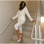 Sleek Blazer Capri Set For Women V Neck Jacket With Matching Pants