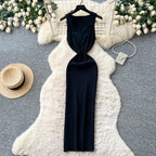 French Style Lace Knit Sleeveless Bodycon Maxi Dress