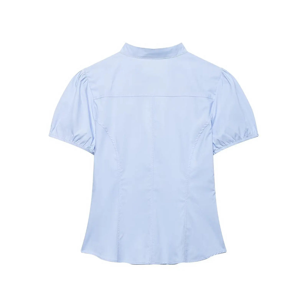 Lace Up Bow Puff Sleeve Crop Top With V Neck For Women