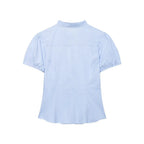 Lace Up Bow Puff Sleeve Crop Top With V Neck For Women