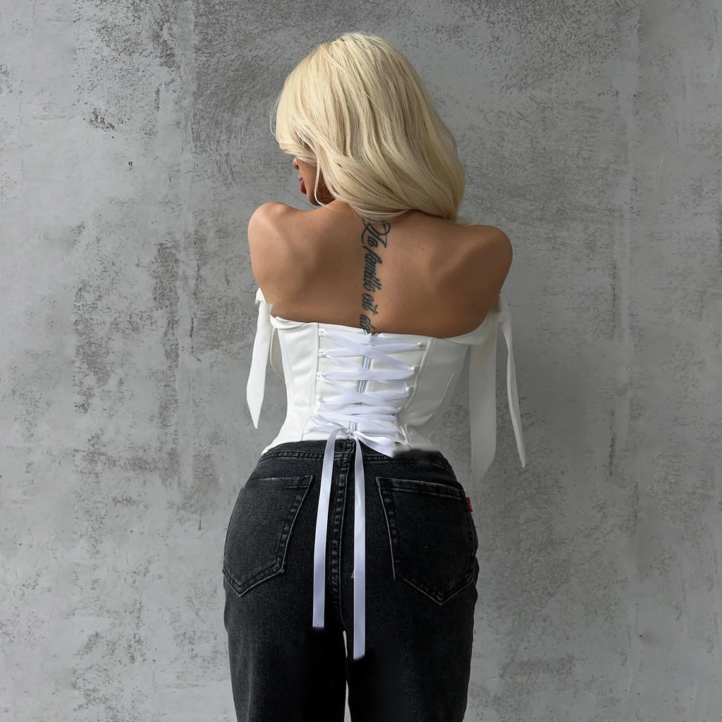 White Bandage Corset Top Bustier Women Sleeveless