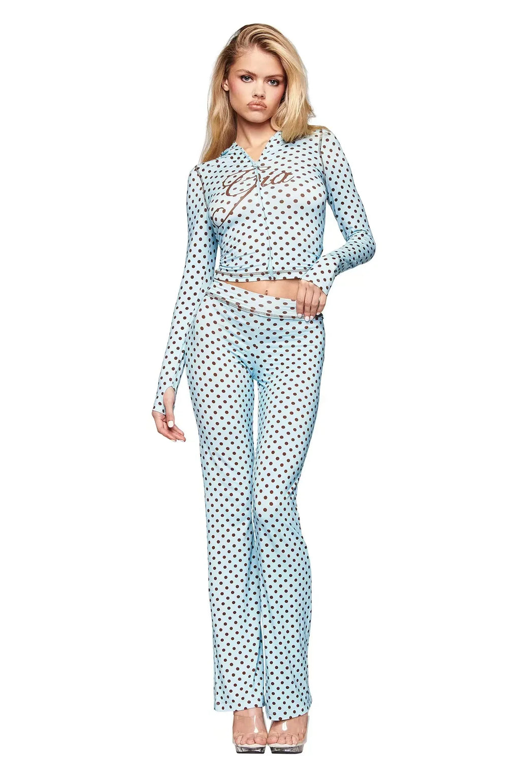Two Piece Slim Fit Letter Print Hooded Zipper Jacket And Pants Set Open Thread Design