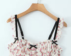 Floral Print Women Sexy Hollow Out Backless A-line Sling Mini Dress