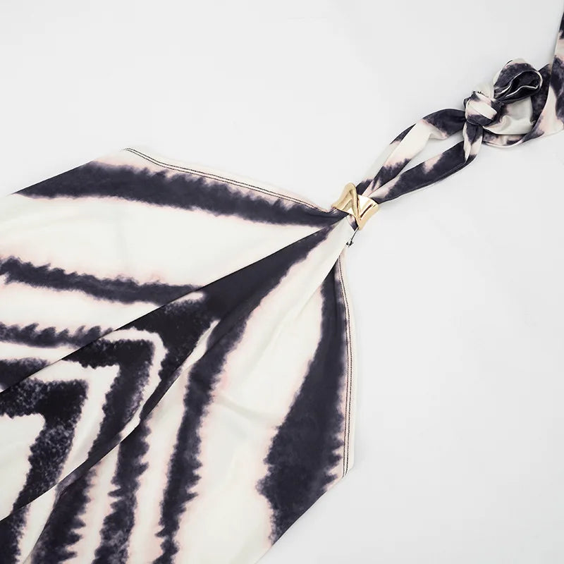 Zebra Print Halter Backless Mini Dress For Nightlife Chic