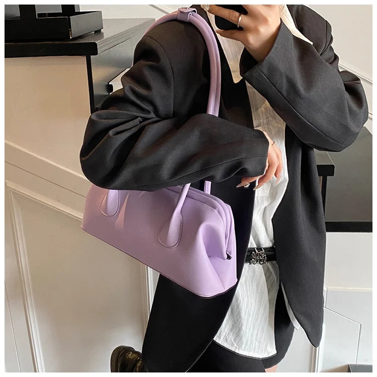 Underarm Bag Solid Color PU Shoulder Handbag