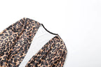 Leopard Print Ruched Deep V Neck Dress With Ribbon Tie And High Split