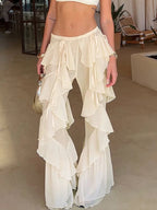 Irregular Tiered Flare Pants With Patchwork See Through