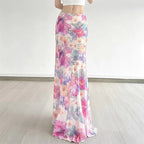 Bohemian Mesh Floral Maxi Skirt For Women Elegant High Waist