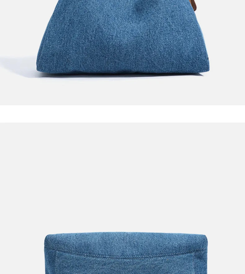 Denim Pouch Handbag With Wallet Long Strap Shoulder Bag