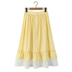 Yellow Gingham Lace Top And Skirt Set Vintage