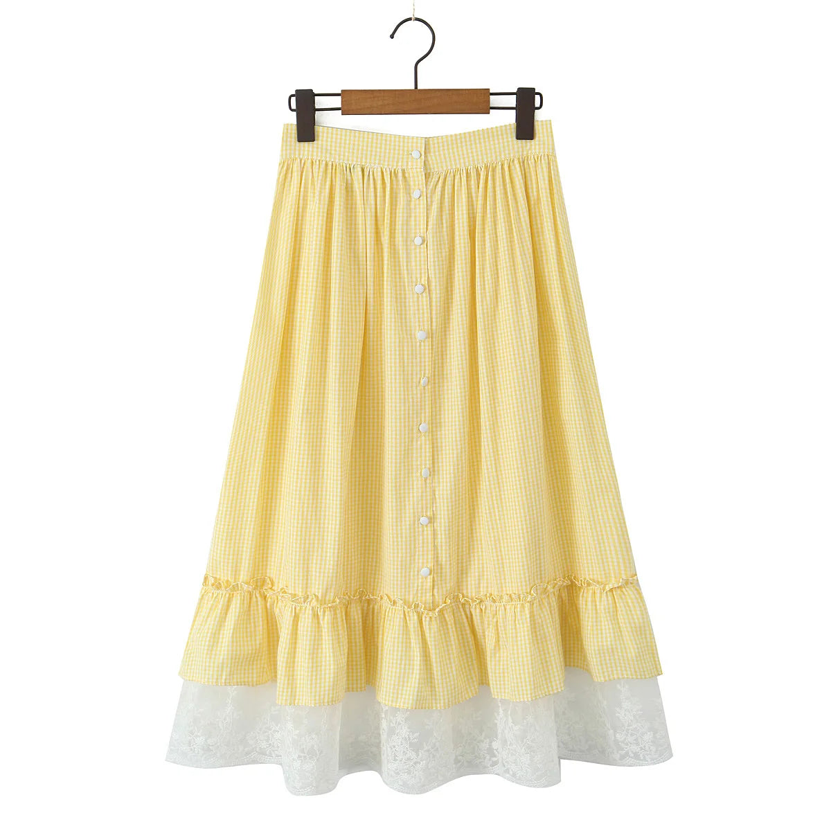 Yellow Gingham Lace Top And Skirt Set Vintage