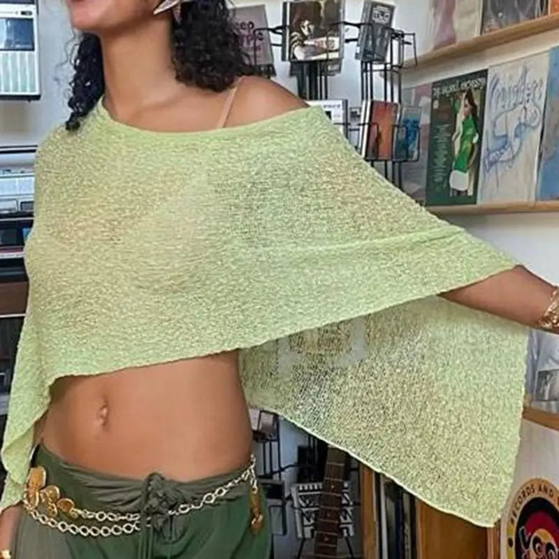 Off Shoulder Knit See Through Lightweight Pullover