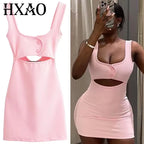Pink Slip Dress Bodycon Cutout Corset Backless Mini Sleeveless