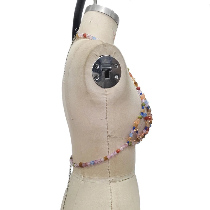 Enchanting Multicolor Beaded Crystal Fantasy Body Chain For Festival Wear And Nightlife Glow