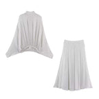 Vintage Polka Dot Chiffon Set With Bow Tie Blouse And Long Skirt