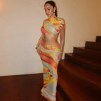 Beach Print Set With Crop Top And Long Dress