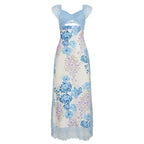 Elegant Backless Halter Dress With Lace And Floral Print High Waist Irregular Split