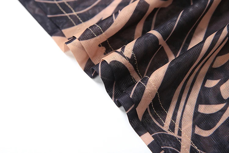 Tiger Print Sheer Long Sleeve Top With High Neck And Slits Street Style