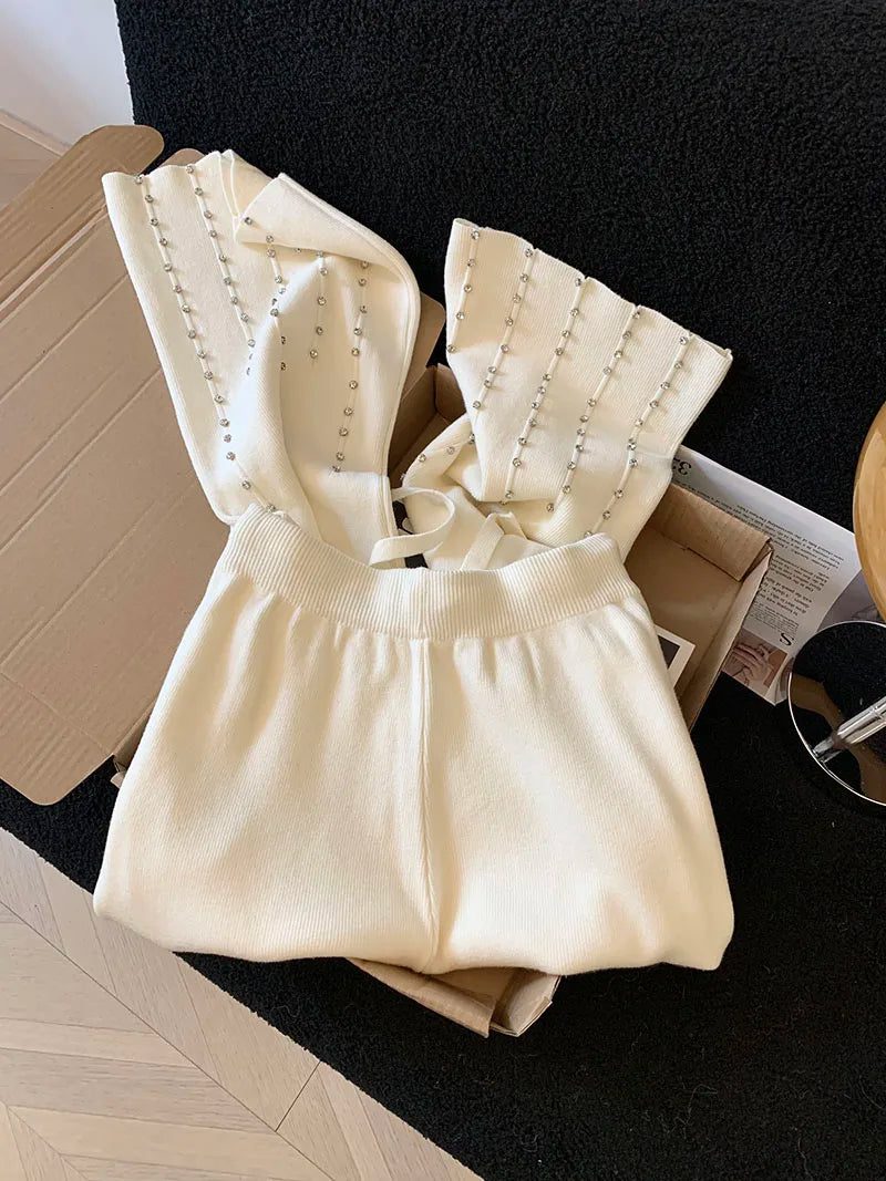 Knitted Wide Leg Pants Women Elegant Trousers