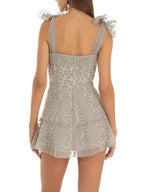 Double Layer Backless Cami Dress With Floral Print And Tie Up Shoulder Straps Mini Length