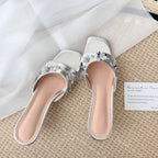 Women's Non-slip Stiletto Satin Rhinestone Square-toe High-heeled Slippers